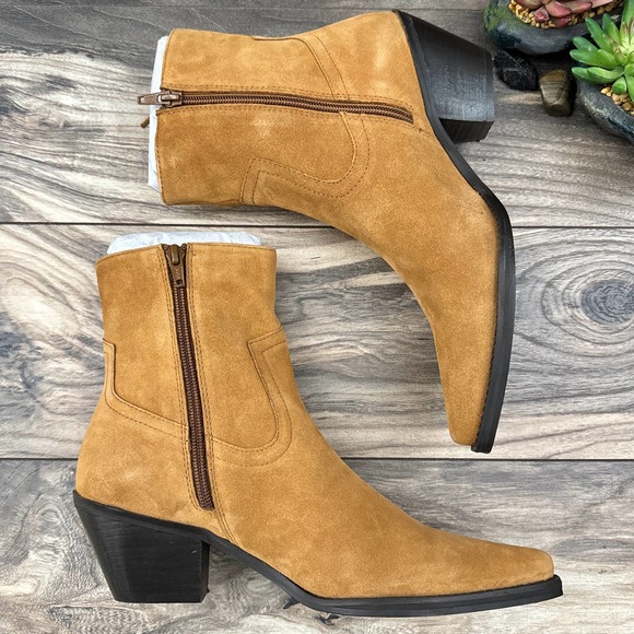 NIB Coconuts By Matisse 8.5M Saddle Suede Leather Western Fringe Booties - Picture 6 of 11